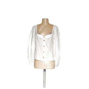 J. Crew White Linen Button-Up Shirt - Women's L